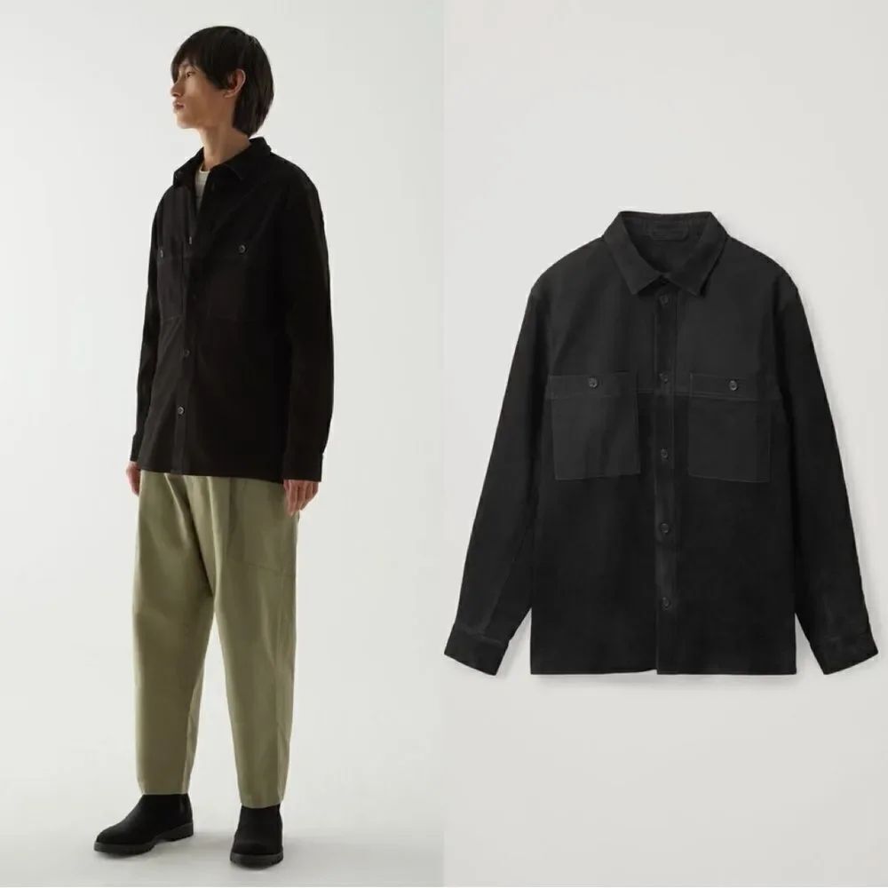 COS Relaxed Suede-Cotton Overshirt in black